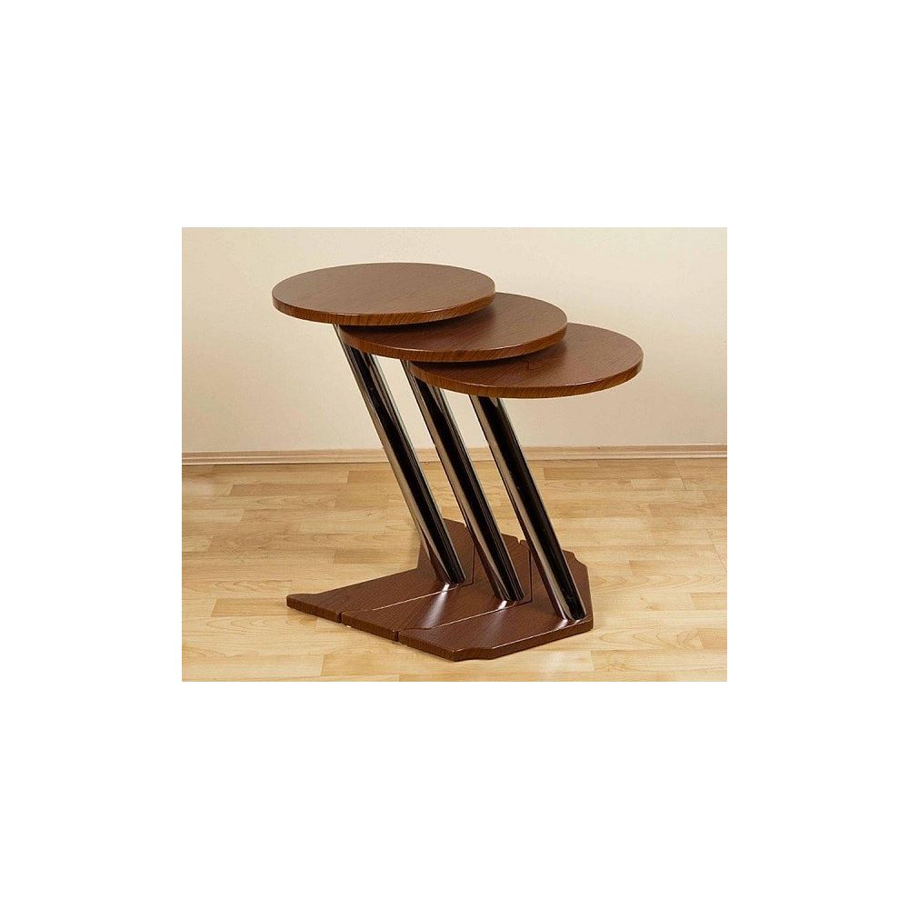 Sanal Mobilya Yuvarlak Zigon Sehpa Ceviz Tekzen