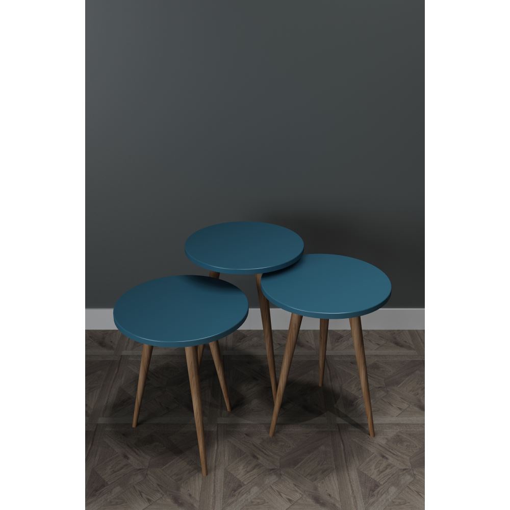 Sanal Mobilya Lante Zigon Sehpa Turkuaz Mavi Tekzen