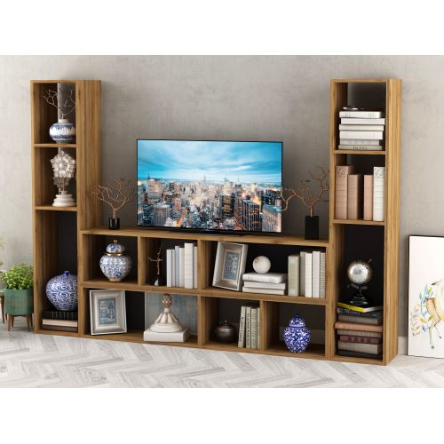 Sanal Mobilya Akura Tv Üniteli Çok Amaçlı Dolap Yerli Ceviz/Gri Tekzen