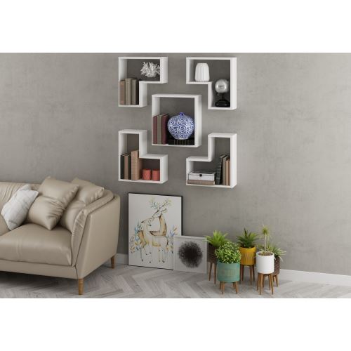 Sanal Mobilya Mina Duvar Rafı Parlak Beyaz Tekzen