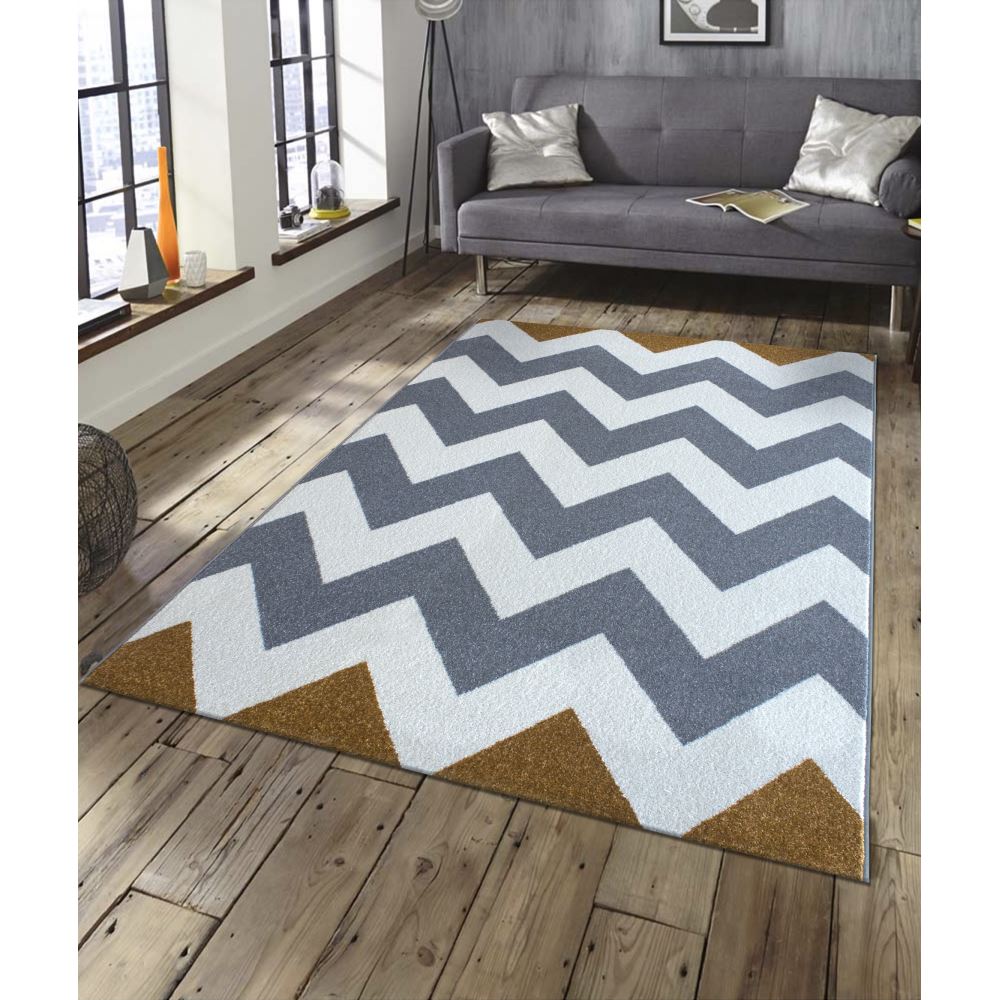 Saray Hal Tilla 013 Gri Gold Modern Hal 120x170 Cm Tekzen