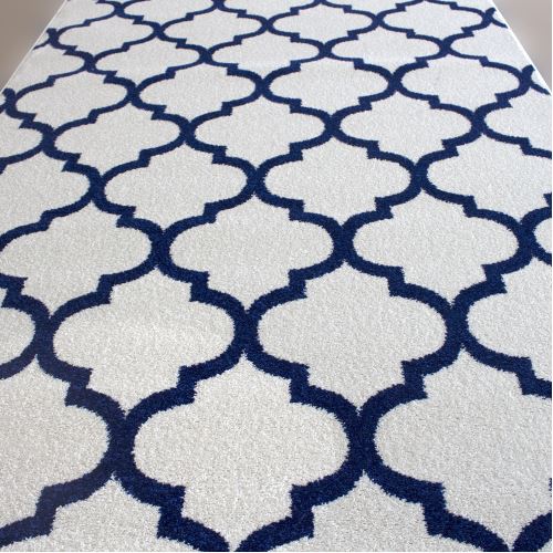 Saray Hal Tilla 032 Karo Desen Lacivert Modern Hal 120x170 Cm Tekzen