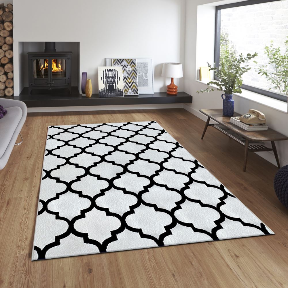 Saray Hal Tilla 032 Karo Desen Siyah Modern Hal 120x170 Cm Tekzen