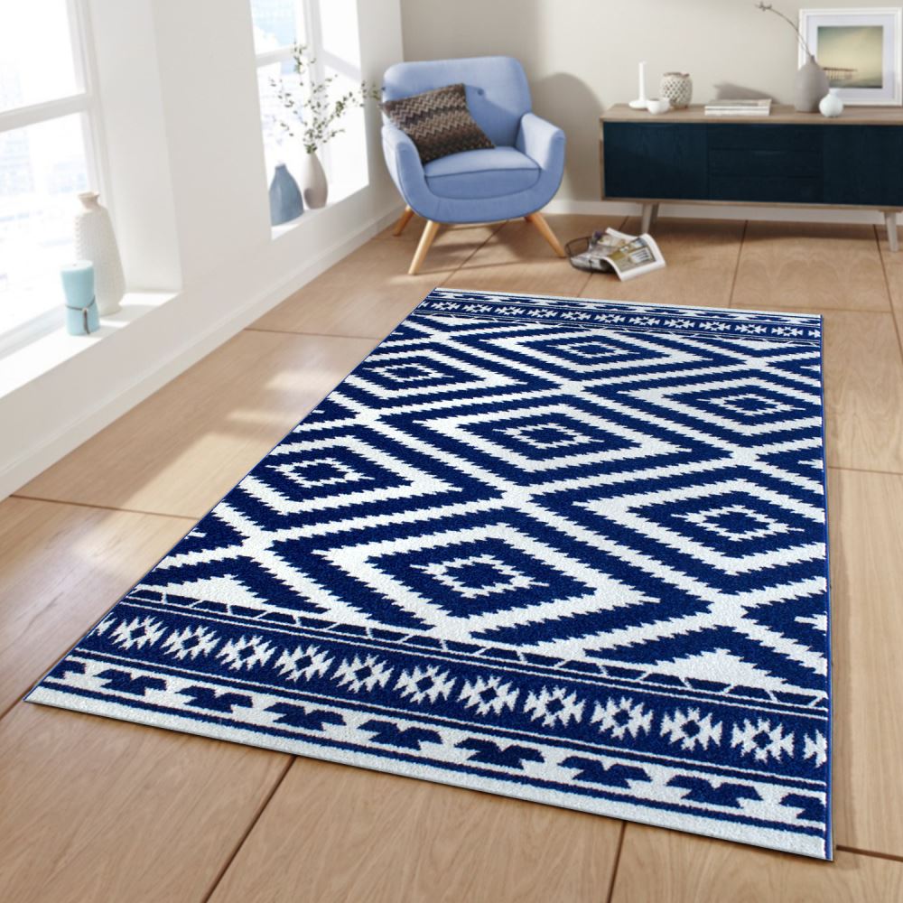 Saray Hal Tilla 034 Etnik Kilim Desenli Lacivert Modern Hal 200x300 