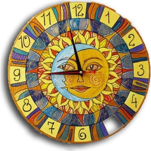Sun and Moon Kanvas Duvar Saati Yuvarlak Tekzen