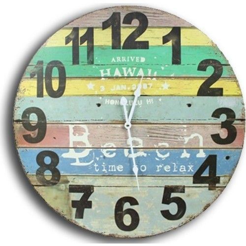 Hawaii Dekoratif Retro Kanvas Duvar Saati Yuvarlak Tekzen