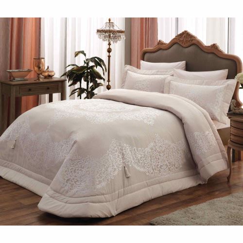 Taç Talya Çift Kişilik Abiye Yatak Örtüsü Cappucino Tekzen