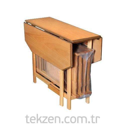Katlanır Ahşap Kaplamalı MDF Kare Masa +4 Sandalye