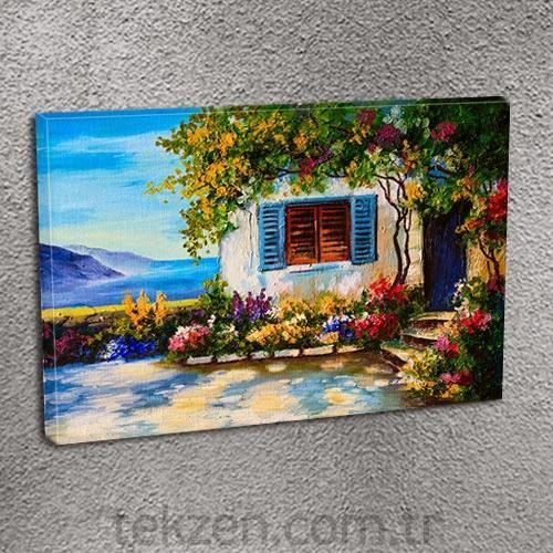 Tekzen DC0076 Taş Ev Kabartmalı Kanvas Tablo 90x60 cm Tekzen