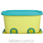 Tekzen Tekerlekli Oyuncak Kutusu Sarı / Yeşil Kapaklı 45 Litre