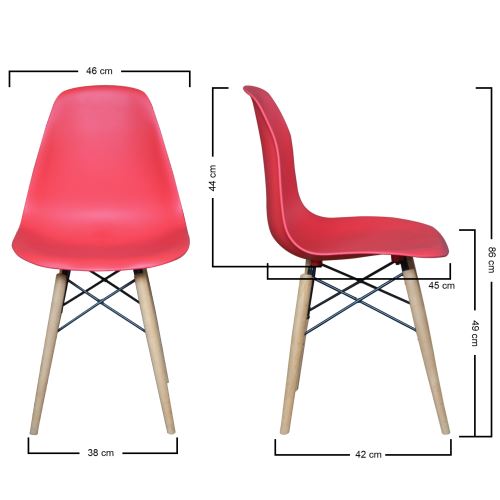 Tekzen Home Eames Sandalye Ahşap Ayaklı Kırmızı 1 Adet Tekzen