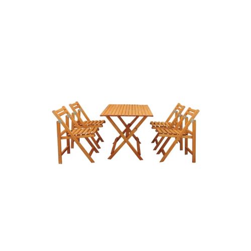 Tekzen Ahşap Katlanır Masa + 4 Sandalye Takımı - Kahverengi