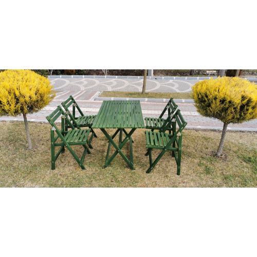 Tekzen Ahşap Katlanır Masa + 4 Sandalye Takımı Yeşil Tekzen