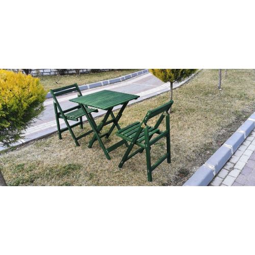 Tekzen Ahşap Katlanır Masa + 2 Sandalye Takımı Yeşil Tekzen