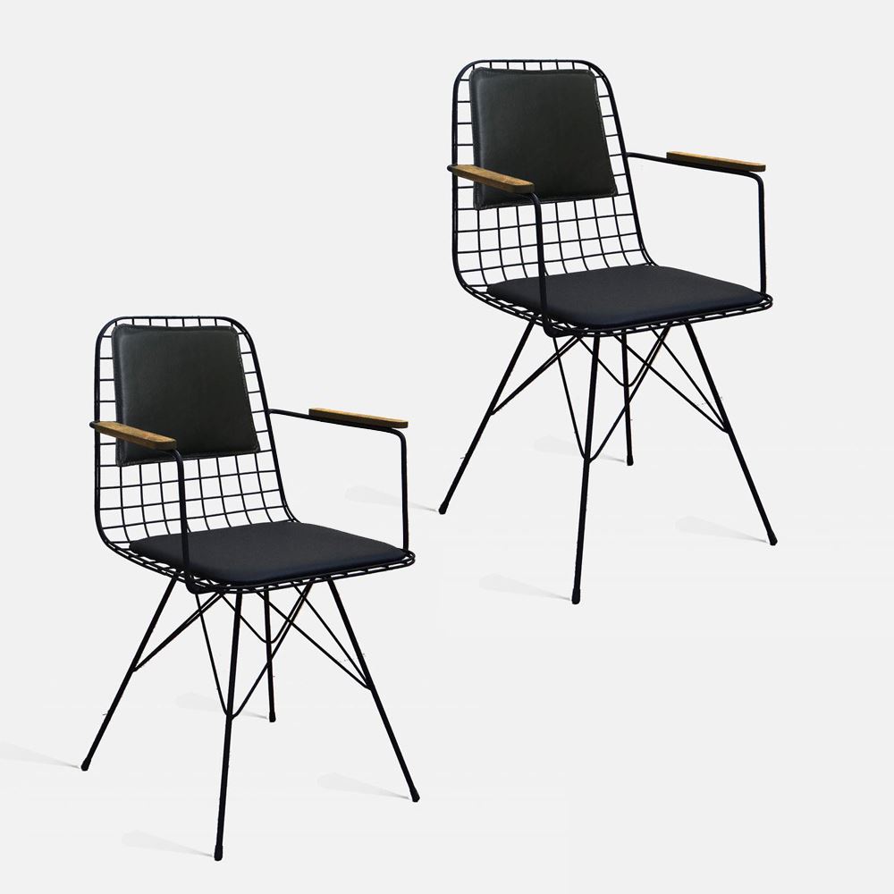 Tekzen Home Tel Sandalye Kolçaklı ve Sırt Minderli Siyah Tekzen Home Tel Sandalye Kolçaklı ve Sırt Minderli Siyah