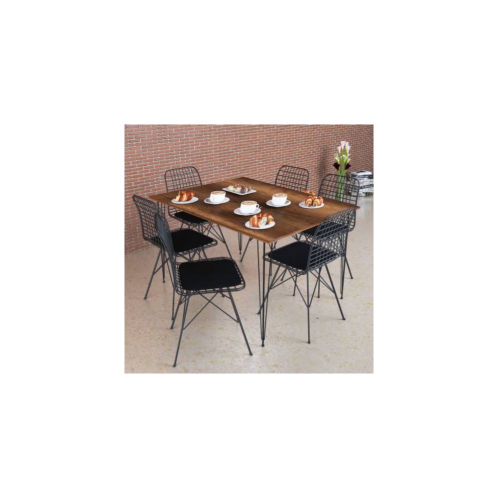 Tekzen Home Barok Masa Takımı Siyah 6 Adet Tel Sandalye Tekzen