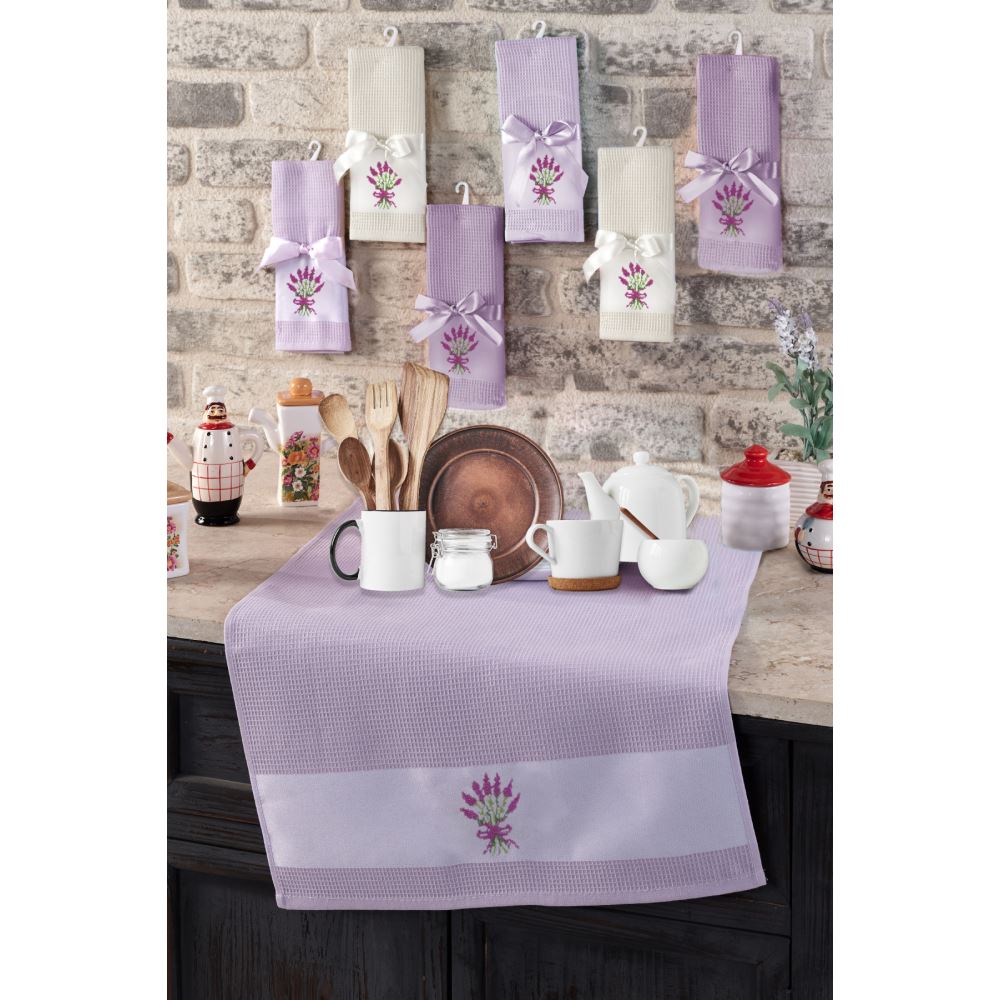 viaden 6 adet nakisli mutfak havlusu lavanta tekzen