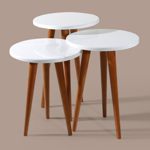 Veys Nils Zigon Sehpa Ceviz Ayak Beyaz Tekzen