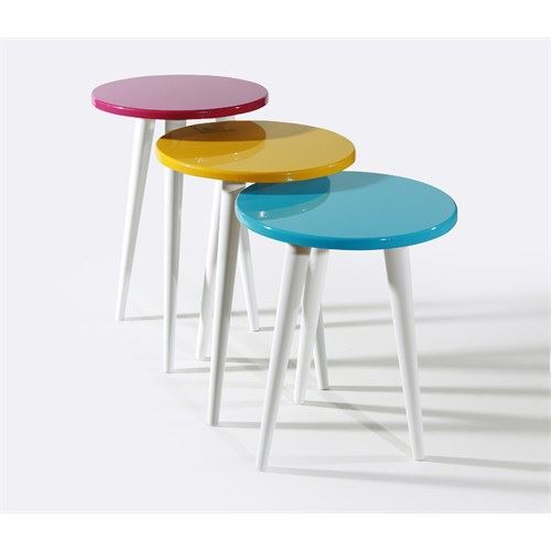 Veys Nils Zigon Sehpa Beyaz Ayak Fuşya/Sarı/Turkuaz Tekzen