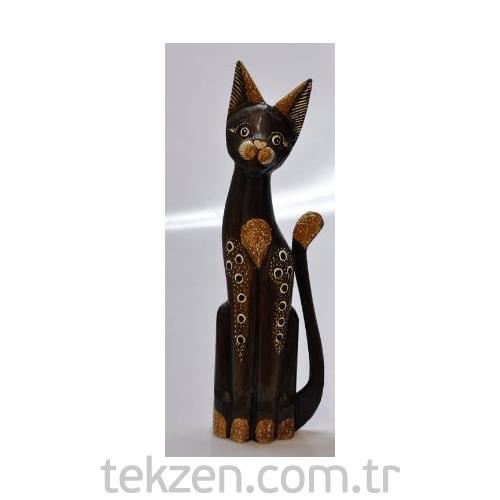 Tekzen Home CAT-3 Kahverengi Kedi Biblo 80 cm